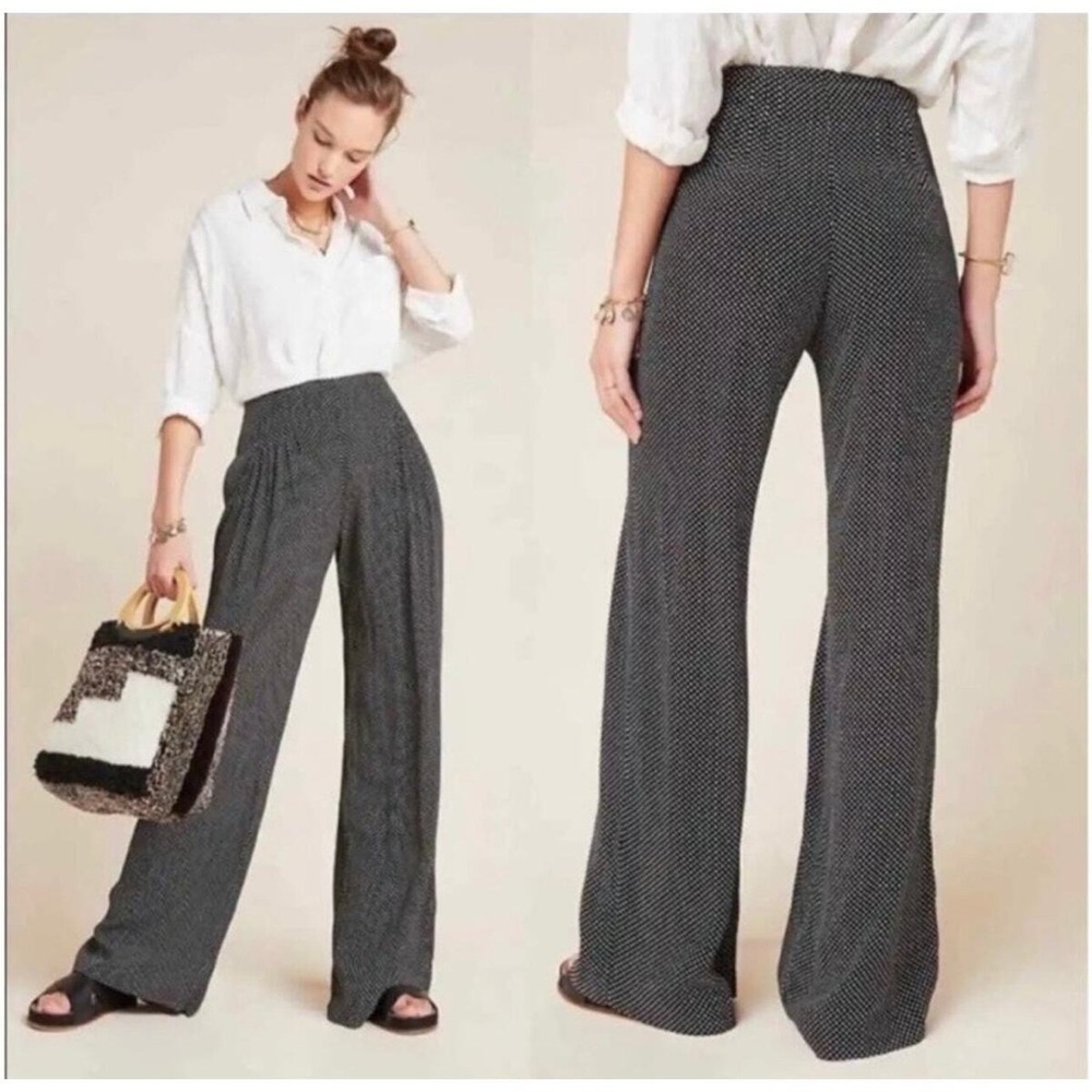 Anthropologie/ Maeve Dark wide leg polka dot Cabo pant